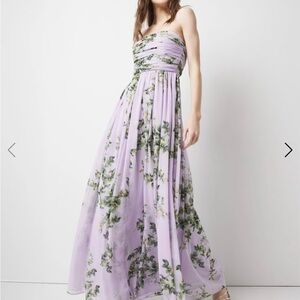 White House Black Market Strapless Lavender Floral Dress